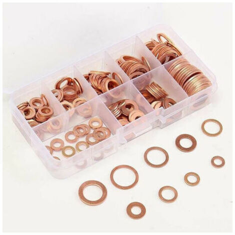 200Pcs Kit D'Assortiment De Joint Plat, Joint Rondelle, Ecrou Et Boulon En Cuivre, Avec Boite