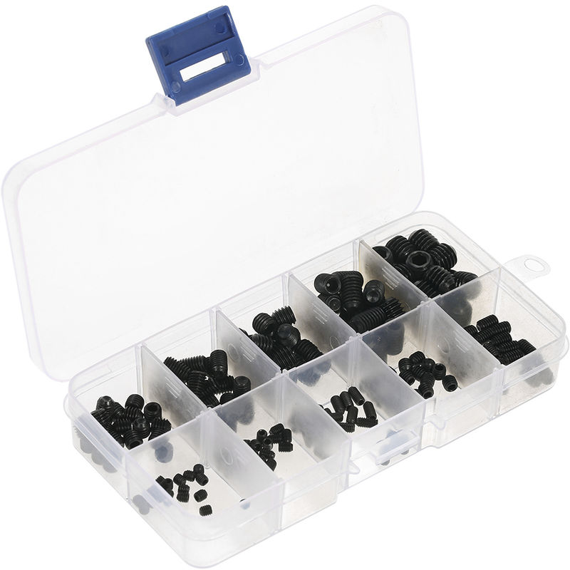 

200pcs Negro Allen de cabeza hueca hexagonal interna Set tornillo de cabeza hendida Surtido Copa Punto Tornillos Kit para uso en el hogar