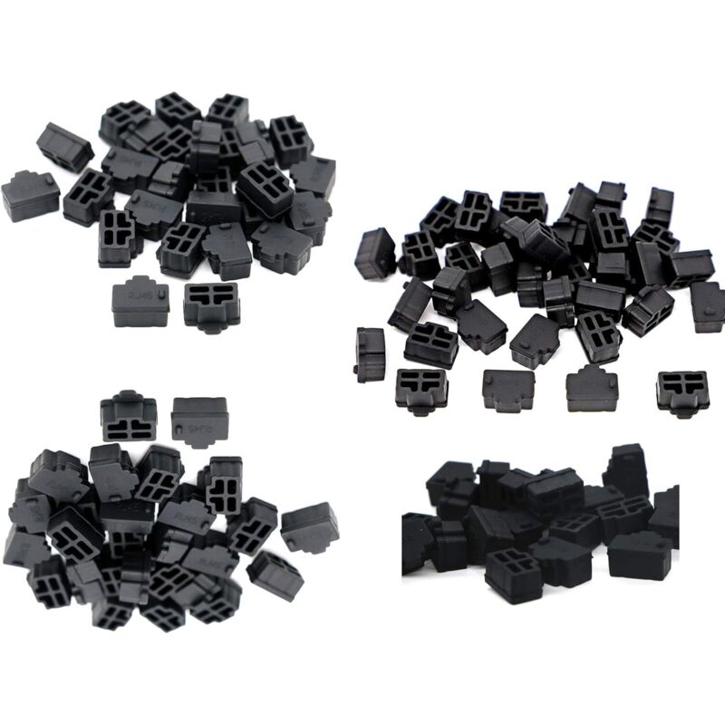 Image of 200PCS RJ45 Port Hub Staubdicht Kappe Protector Stecker Schwarz Silikon Ethernet