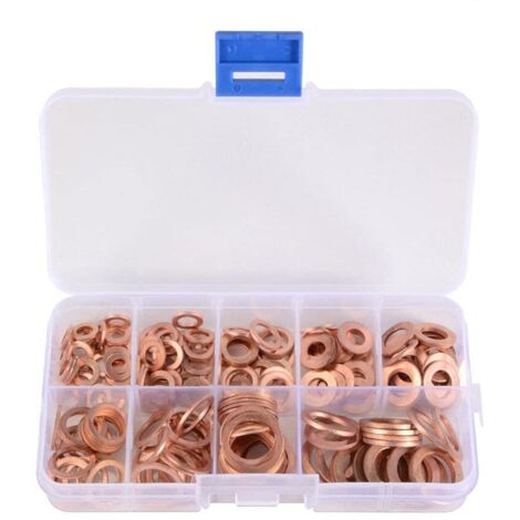 200pcs Rondelles Cuivre Joints Vidange Métriques M5 M6 M8 M10 M12 M14 Flat Assortiment Kit