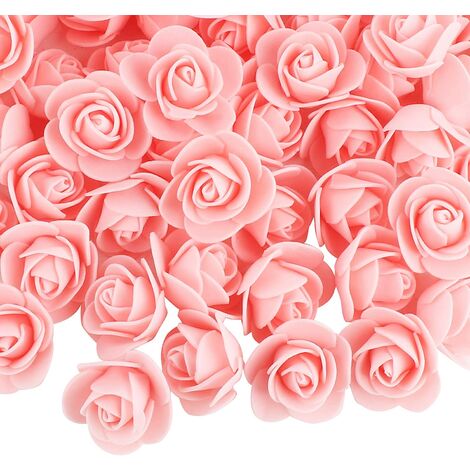 200pcs Rose Artificielle Capitules Fleurs Artificielles en Mousse Artificielle Decoration pour Maison Mariage Fête (Farine de viande-3.5cm)