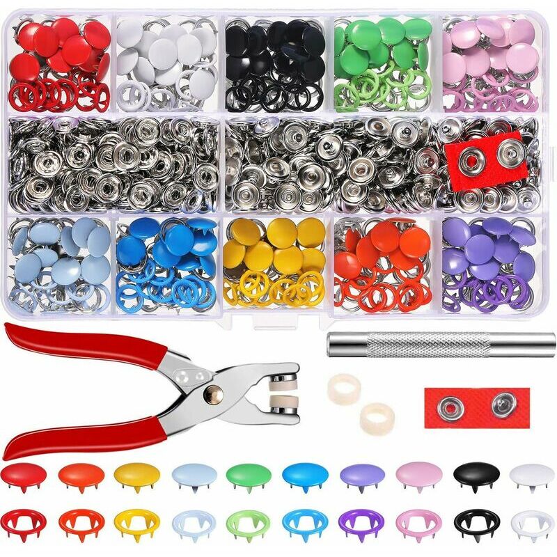 200Pcs Snap Fasteners Set of Hollow Solid Buttons - Metal Buckle Snap Ring Button Snap Buttons Sewing Craft 12.5mm