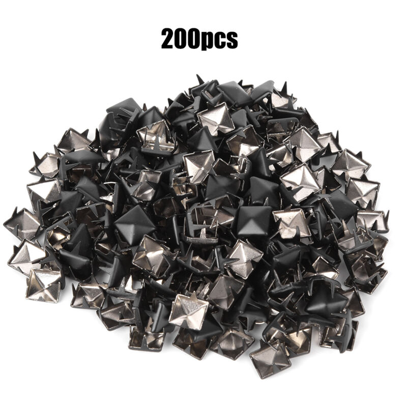 Image of 200pcs Square Niets Metall Stylish DIY Schuhe Taschen Hüte Dekoration Accessoires 9mmmatte Schwarz