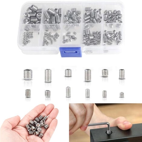 LONGZIMING 200Pcs Vis Allen Acier Inoxydable Vis Sans Vis de pression Tête Hexagonale Set Métriques Accessoires Métalliques Professionnelles M3 M4 M5 M6 M8 Avec Boîte en PP Vis à Tête Hexagonale