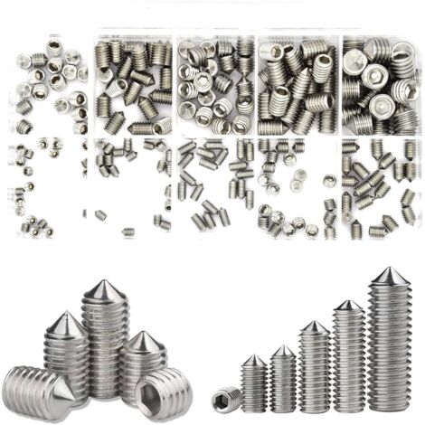 200pcs Vis Pointeau Sans Tête Hexagonale, M3/M4/M5/M6/M8 Filetée Internes, Assortiment Kit de Fixations Pour Poignées de Porte