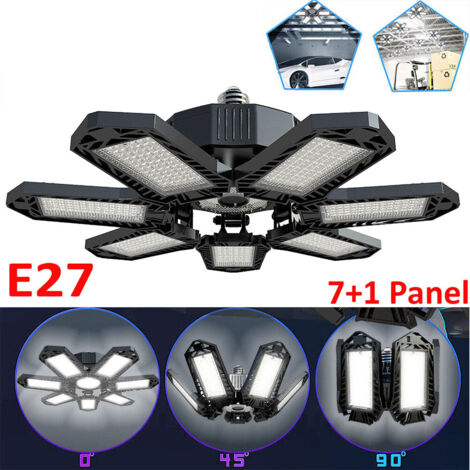 200W Eclairage Garage - 2100LM Puissant Plafonnier LED Garage à 7 Panneaux Ajustables, 6500K Lampe Atelier E27 Plafond pour Magasin, Entrepôt, Cave, Sous-sol, Grenier