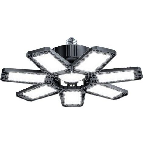 200W Éclairage LED Garage, Plafonnier d'atelier à LED 20000LM 6500k, Déformable à 7+1 Panneaux Réglables Lampe Garage, E26/E27 Plafonnier Garage pour cave Magasin Atelier Entrepôt Grange Éclairage