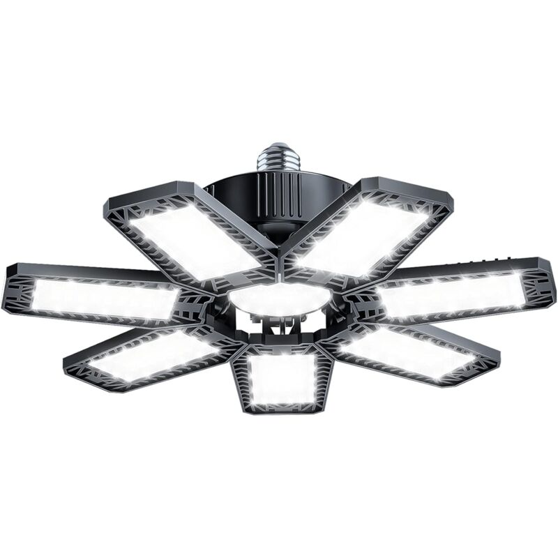 200W Éclairage led Garage, Plafonnier d'atelier à led 20000LM 6500k, Déformable à 7+1 Panneaux Réglables Lampe Garage, E26/E27 Plafonnier Garage pour
