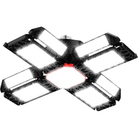 200W LED Lampe d'atelier Eclairage de garage 1 PCS 6500K Plafonnier déformable avec 12 Panneaux Réglables - E26 / E27 Bay lumière pour cave magasin atelier grange entrepôt [Classe énergétique F]