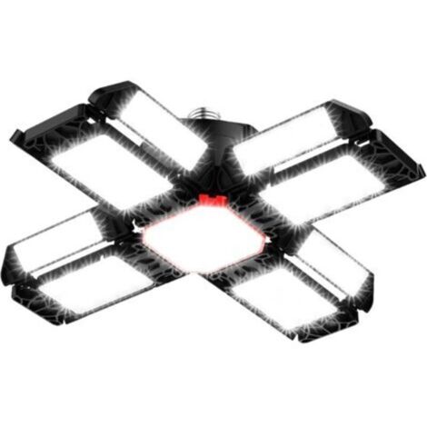200W LED Lampe d'atelier Eclairage de garage 1 PCS 6500K Plafonnier déformable avec 12 Panneaux Réglables - E26 / E27 Bay lumière pour cave magasin atelier grange entrepôt [Classe énergétique F]