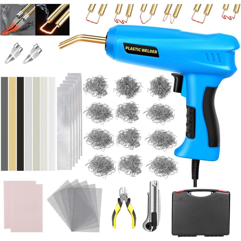 200W Soudage Plastique Machine avec 1000 PCS Agrafes et 56 bâtons de soudage, 2 en 1 Kit de Réparation de Pare-chocs de Voiture,Soudure en plastique