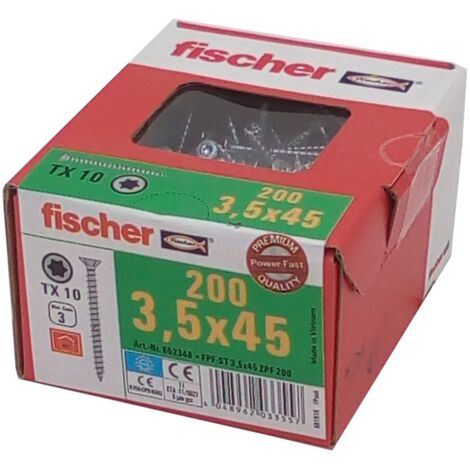200x fischer Spanplattenschrauben 3,5x45 TX10 Holzschrauben verzinkt Vollgewinde