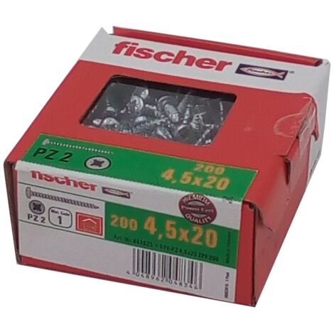 200x fischer Spanplattenschrauben 4,5 x 20 PZ2 Kreuzschlitz verzinkt Vollgewinde
