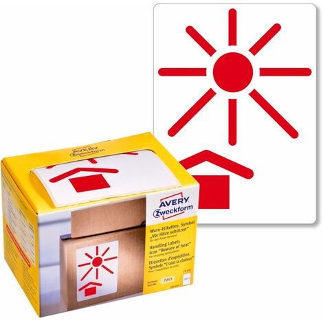 200x Warn-Etiketten Symbol: Vor Hitze schützen 74x100mm Rolle Rot