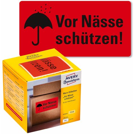 200x Warn-Etiketten Vor Nässe schützen 100x50mm Rolle Neonrot