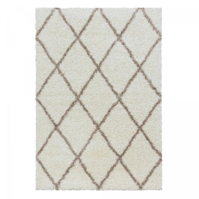 Tapis berbère motif losange 80x250 crème SHAGGY A