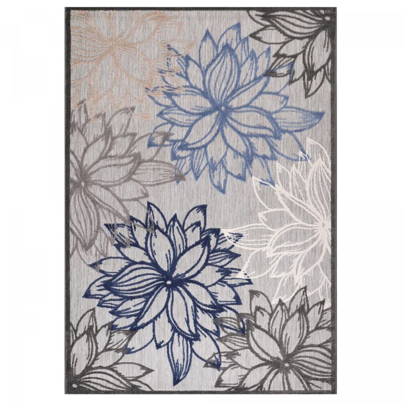 Jadorel - Tapis extérieur kilim Ø150cm gris et bleu rond chimeko