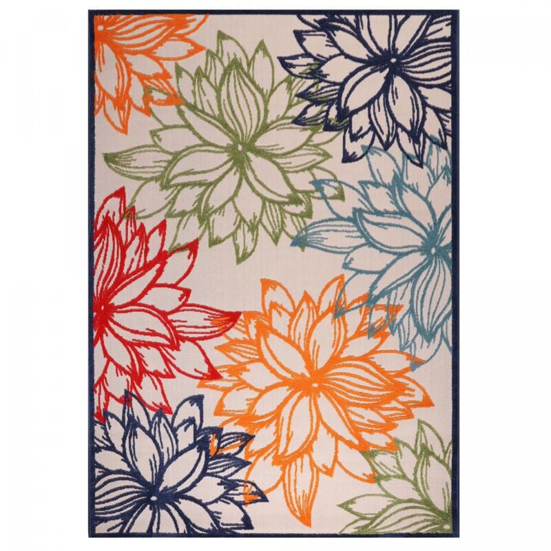 Jadorel - Tapis extérieur kilim Ø200cm bleu et beige rond chimeko