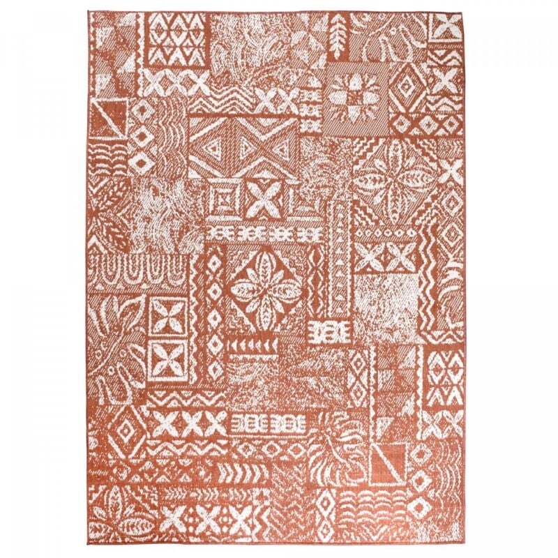 Dezenco - Tapis extérieur, kilim reversible EX1 etno 240x340 terracotta et crème