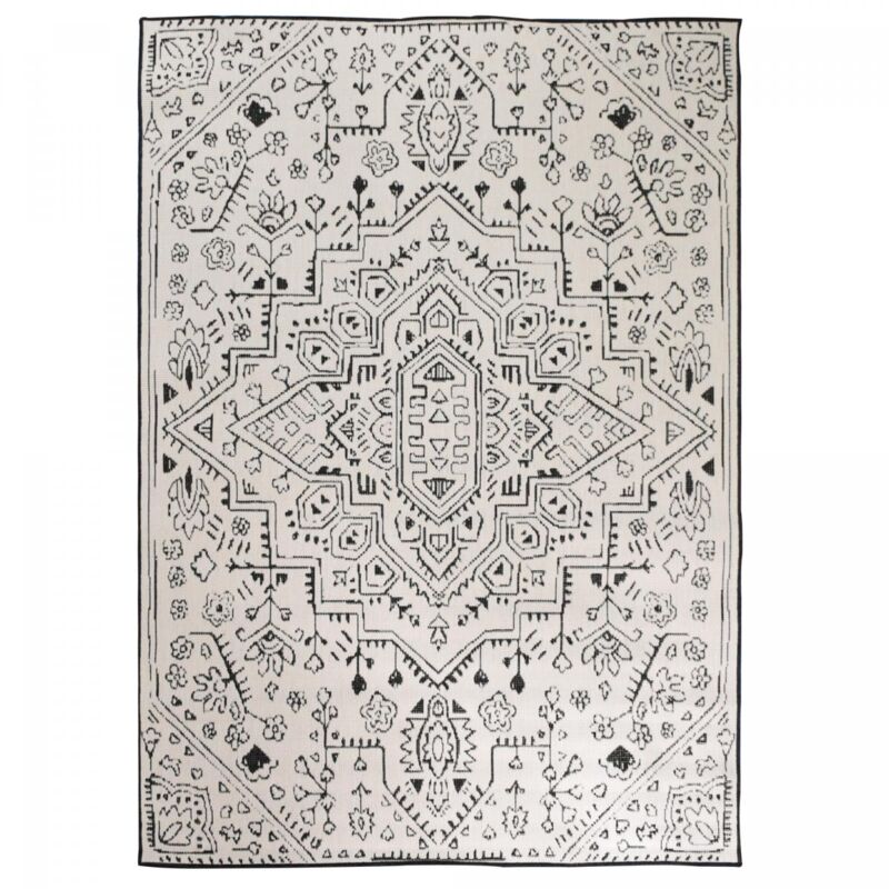 Tapis extérieur, kilim reversible EX1 BAKO 160x230 noir et blanc
