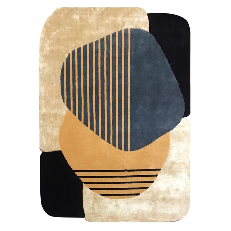 Impalo - Tapis salon et chambre en laine 160x230 beige et bleu fait main