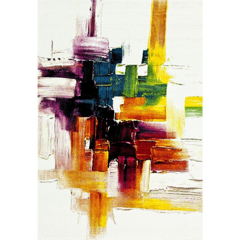 Dezenco - Tapis salon et chambre 80x150 crème rectangle tissé motif abstrait jolia 3