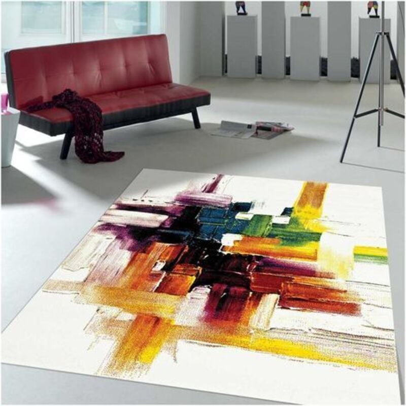 Tapis salon et chambre 60x110 crème rectangle tissé motif abstrait JOLIA 3