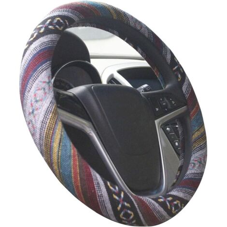 2018 Estilo étnico Lino Grueso Cubierta del Volante automotriz Antideslizante y absorción del Sudor Cubierta Auto del Abrigo del Coche (E)
