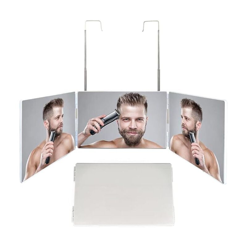 Miroir 360 Miroir 3 faces Miroir 3 Voies miroir grossissant Coupe-Selfie à 360 degrés miroir mural Portable tri-pli réglable et Pliable avec Crochet