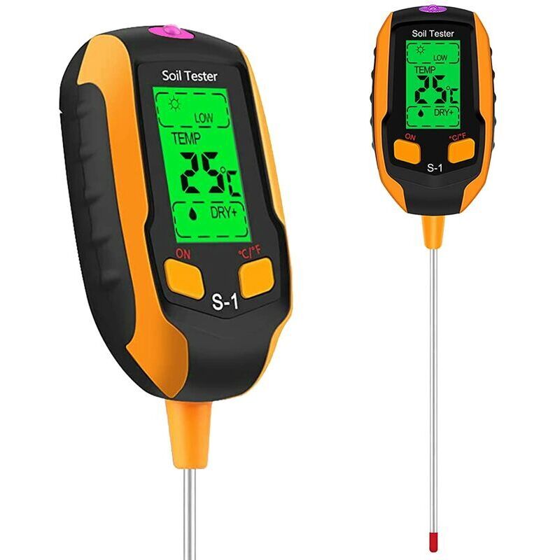 2022 humidimètre du sol 4-en-1 amélioré, température numérique des plantes/humidité du sol/PH-mètre/lumière du soleil
