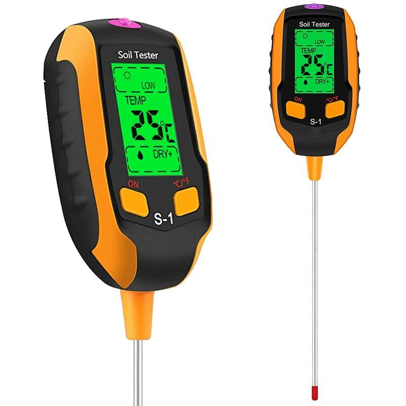 2022 humidimètre du sol 4-en-1 amélioré, température numérique des plantes/humidité du sol/PH-mètre/lumière du soleil