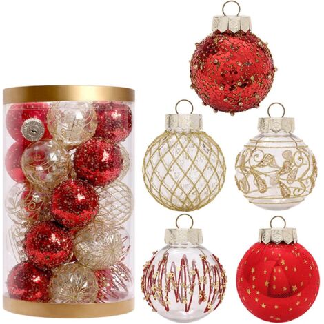 2024 25 Stück Weihnachtskugeln, Ornamente, rote Weihnachtskugeln, Baumspitze, Schärpe für Weihnachtsbaum, für Innen-Weihnachtsdekorationen, Hochzeit, Outdoor, Party, Feiertage (Rotgold)