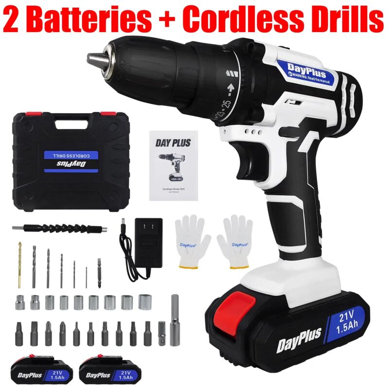 2024 Cordless Electric Screwdriver Drill Power Tool Kit w/ 2X Rechargeable Battery