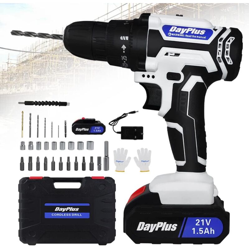 Dayplus - 2024 Cordless Electric Screwdriver Drill Power Tool Kit w/ Rechargeable Battery