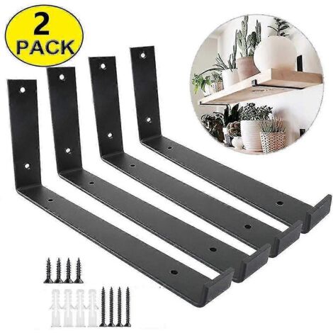 2024 Lot de 2 supports d'étagère, supports muraux industriels, cadre de support d'étagère robuste en forme de L, compatible avec les supports d'étagère murale (noir) 20 cm