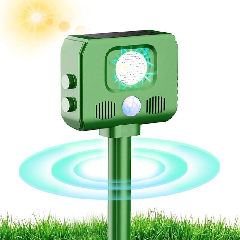 Aiperq - 2024 2X Ahuyentador de Gatos para Exteriores, Carga Solar - Carga usb Previene Perros y Gatos, Aves, para Jardines, Campos, Viveros,