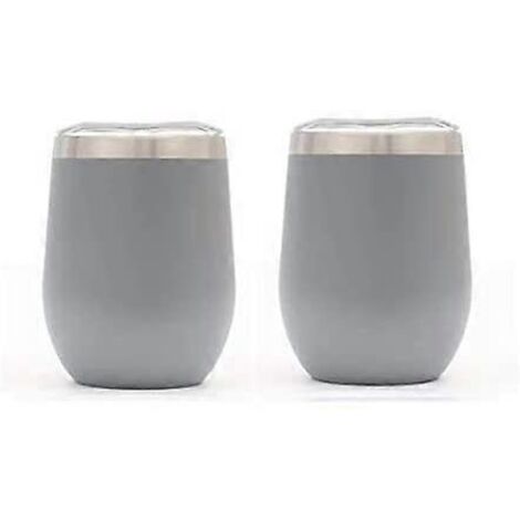 20242 pièces Verre à vin sans pied de 35 cl avec couvercle, en acier inoxydable, double paroi isolante sous vide