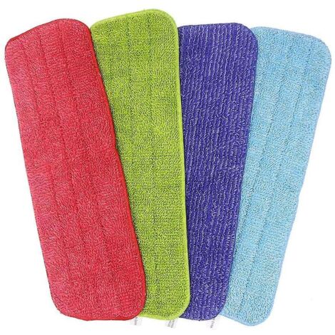 2024Mop - Lot de 4 lingettes de rechange pour balai à franges, tête de balai plate en microfibre, balai à franges avec vaporisateur