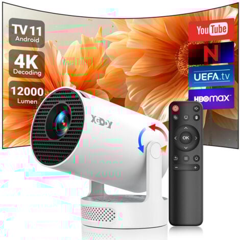 [2025 Android 11.0] Xgody Gimbal 3 Projecteur natif HD 720P compatible 4K 1080P, projecteur portable 12 000 lumens, Wi-Fi 6, Bluetooth, correction automatique de la distorsion trapézoïdale, mini proje