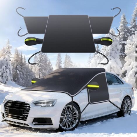 2025er Version Frontscheibenabdeckung Winter, 600D Wasserdichte & Eis Schnee Windschutzscheibenabdeckung Auto, deckt Seitenscheiben & Türgriffe ab, 360° Reflektorstreifen Auto Abdeckung für Pkw, SUV