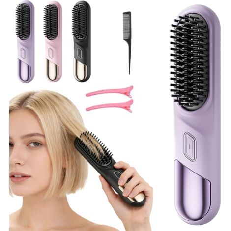 2026 Nouveau Brosse Coiffante Cheveux Court, Brosse Lissante Rechargeable Portable, RéGlage De La TempéRature En 4 éTapes, Chauffage Rapide 20s, Pour Coiffage Quotidien & Voyage (Violet)