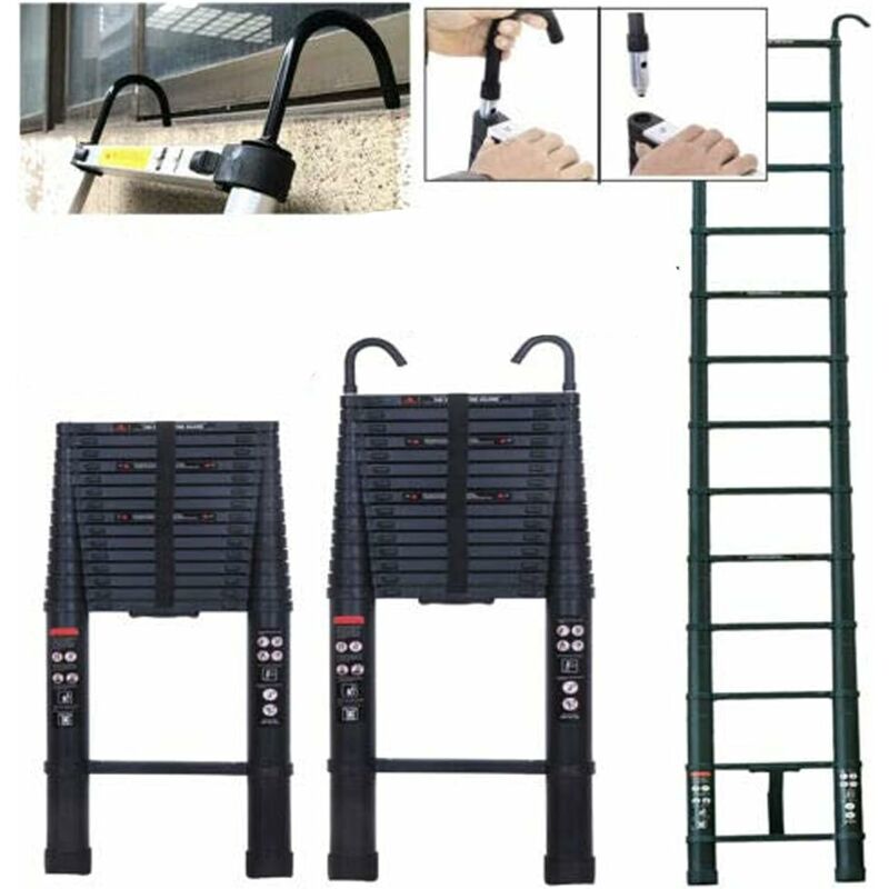 20,3FT/6,2M Échelle Télescopique en Aaluminium avec 2 Crochets Détachables, Échelle de Extension Pliante pour Extérieur, Echelles Pliables