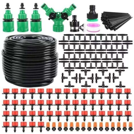 204 PCS Système d'irrigation goutte à goutte, kit d'irrigation goutte à goutte de 6,35 mm, kit d'équipement d'irrigation automatique pour serre de jardin, parterre de fleurs, terrasse, pelouse (50 m)