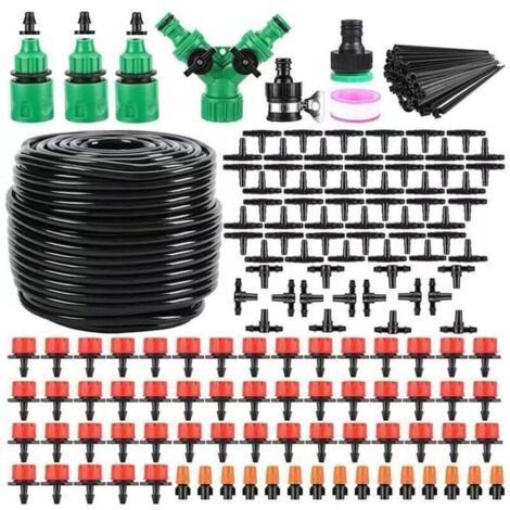 204 PCS Système d'irrigation goutte à goutte, kit d'irrigation goutte à goutte de 6,35 mm, kit d'équipement d'irrigation automatique pour serre de jardin, parterre de fleurs, terrasse, pelouse (50 m)
