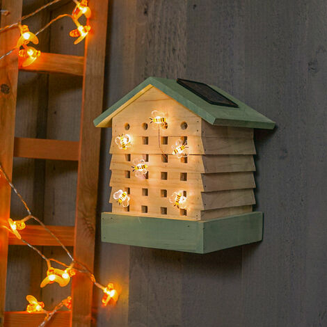 20.5cm Solar Power LED Light Up Bee Hive Insect Hotel Garden Outdoor Nature Wildlife