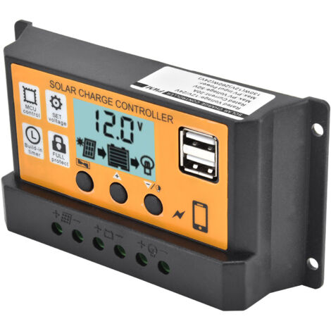20A 12V/24V PWM-Laderegler für Solarmodule mit zwei USB-Anschlüssen und intelligenter Steuerung
