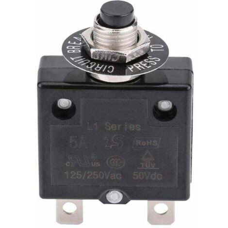 20A Circuit Breaker with Optional Thermal Reset Switch, 125-250V AC 50V DC Overcurrent Protection Pushbutton Circuit Breaker