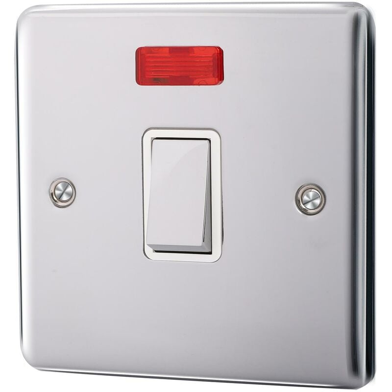 20A Double Pole Switch Neon - Brushed Steel