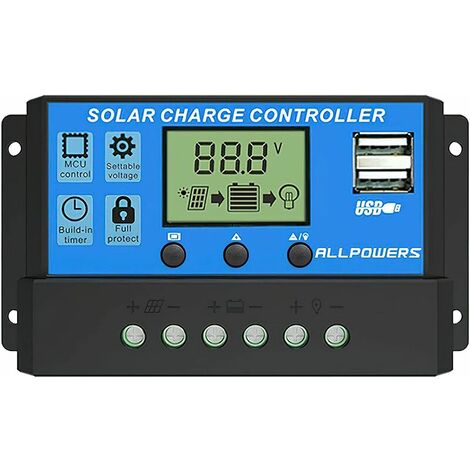 20A Solarladeregler Intelligenter Solarpanel-Regler mit USB-Anschlussanzeige 12V/24V——