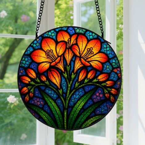 20cm Accroche-Soleil Floral, Décoration Maison Vitrail Floral, Suspension Vitrail pour Fenêtre, Cadeaux pour Amateurs de Plantes, Cadeaux d’Anniversaire pour Elle, Mère et Grand-Mère, Idée Cadeau, Éch